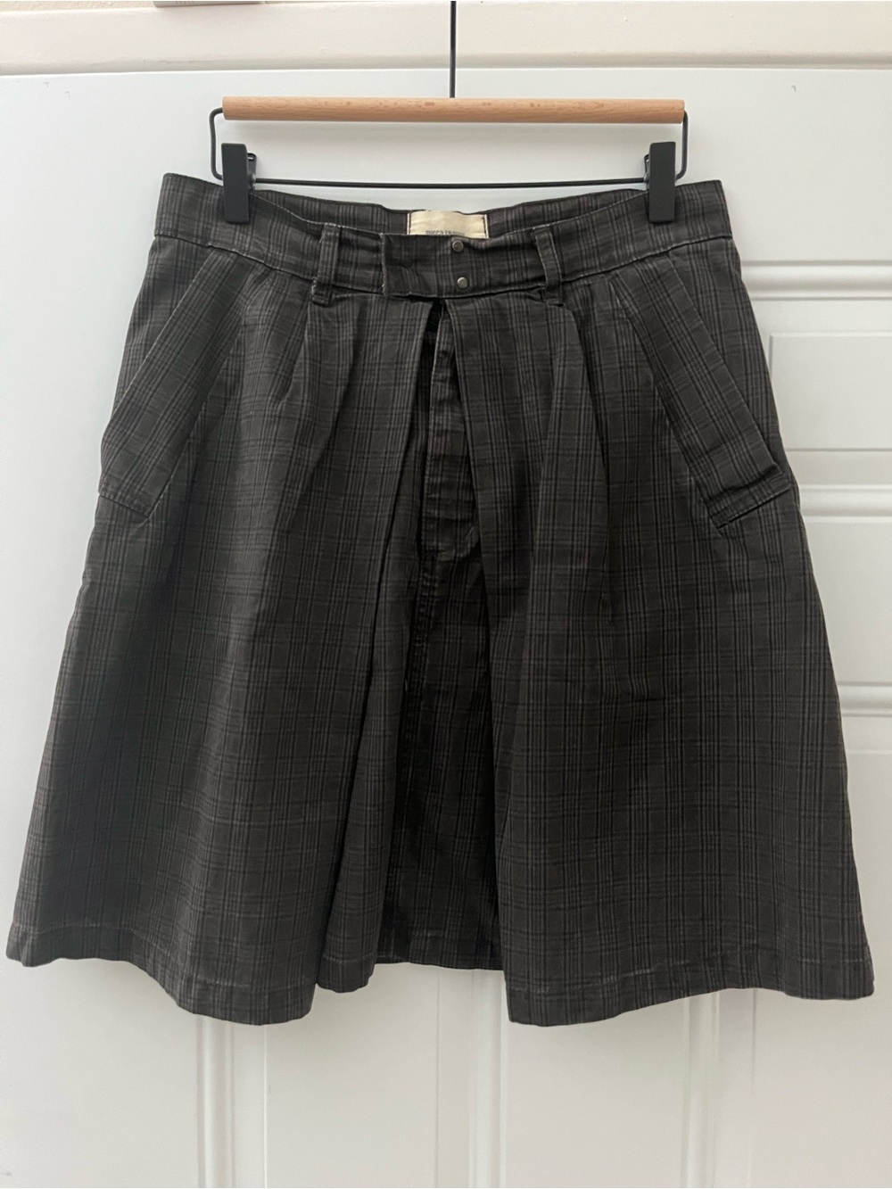 Charcoal Plaid Box-Pleat A-Line Skirt - Zucca Travail